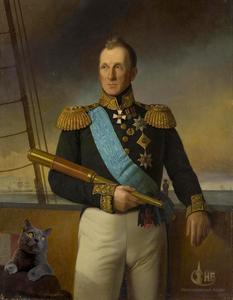 Теоретически, коты на флоте тоже были подрядчиками, истребляя крыс и мышей. Адмирал Грейг и кот. Современная обработка.